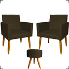 Kit 2 Poltronas Decorativas Reforçadas Para Sala Nina + Puff