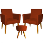 Kit 2 Poltronas Decorativas Reforçadas Para Sala Nina + Puff