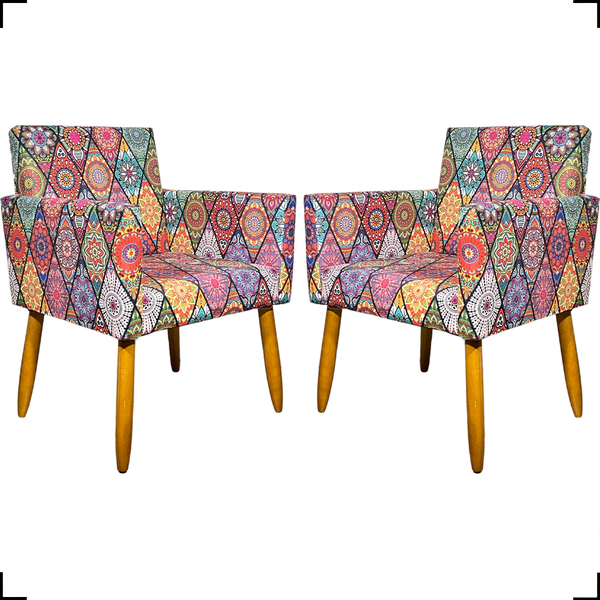 Kit 2 Poltronas Decorativas Reforçadas Para Sala Nina Estampa