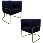 Kit 2 Poltronas Decorativas Romênia Pés De Aço Veludo Azul Ma