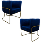 Kit 2 Poltronas Decorativas Romênia Pés De Aço Veludo Azul Ro