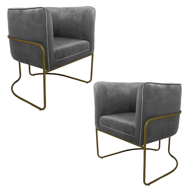 Kit 2 Poltronas Decorativas Romênia Pés De Aço Veludo Grafite