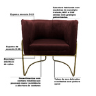 Kit 2 Poltronas Decorativas Romênia Pés De Aço Veludo Malbec