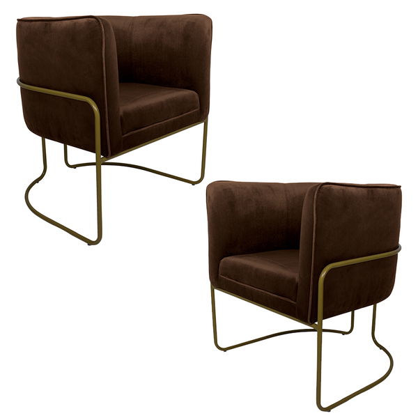 Kit 2 Poltronas Decorativas Romênia Pés De Aço Veludo Marrom