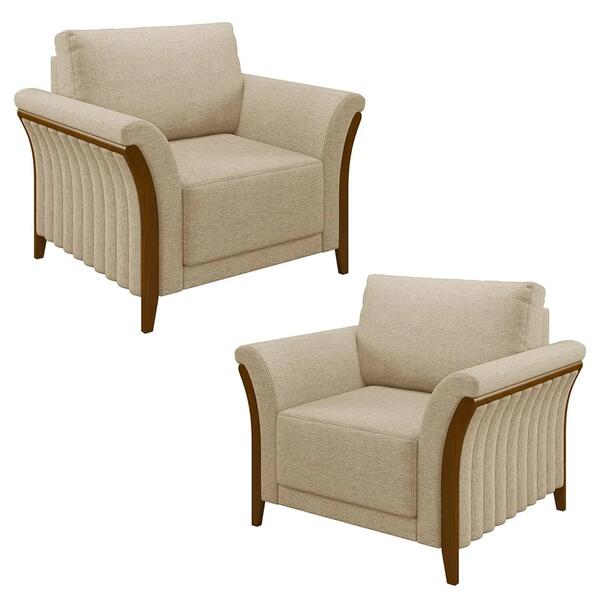 Kit 2 Poltronas Decorativas Sala De Estar 102cm Pés Madeira R