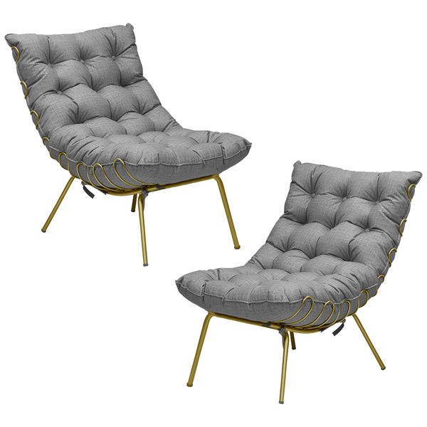 Kit 2 Poltronas Decorativas Sala De Estar Abel Base De Ferro