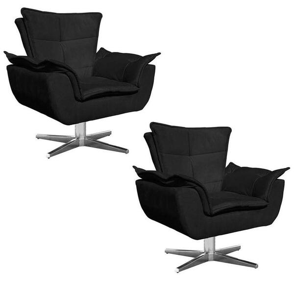 Kit 2 Poltronas Decorativas Sala De Estar Base Giratória Crom
