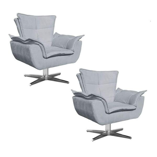 Kit 2 Poltronas Decorativas Sala De Estar Base Giratória Crom