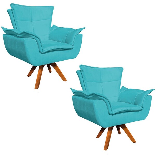 Kit 2 Poltronas Decorativas Sala De Estar Base Giratória Made