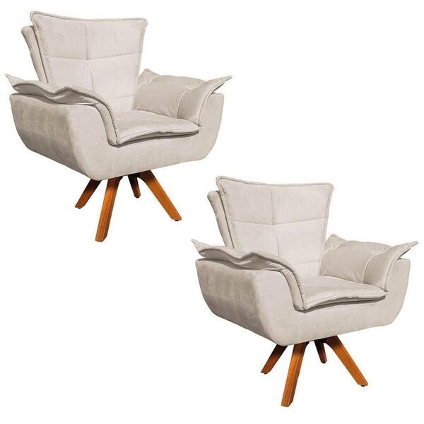 Kit 2 Poltronas Decorativas Sala De Estar Base Giratória Made