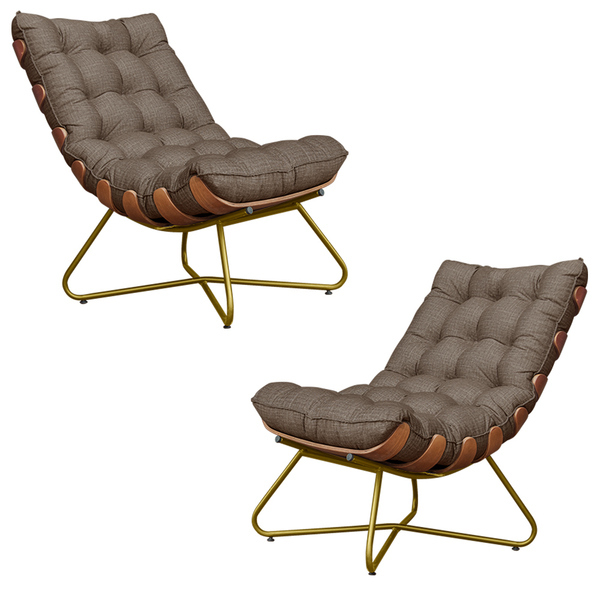 Kit 2 Poltronas Decorativas Sala De Estar Caim Base De Madeir