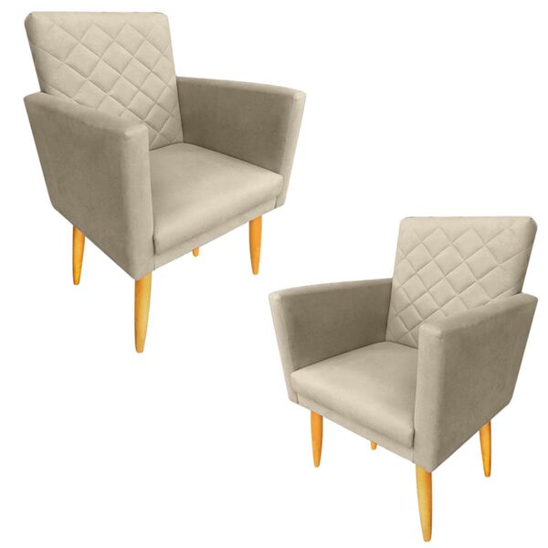 Kit 2 Poltronas Decorativas Sala De Estar Luna Suede Bege