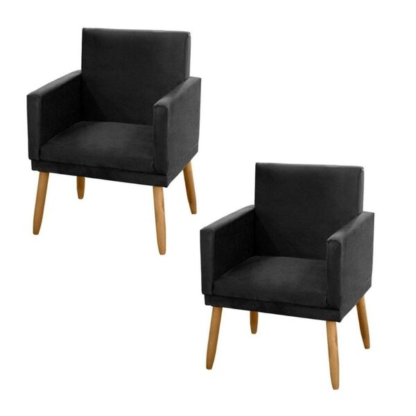 Kit 2 Poltronas Decorativas Sala De Estar Nina Suede Preto