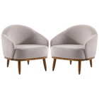 Kit 2 Poltronas Decorativas Sala De Estar Opala Bege Pés Noce