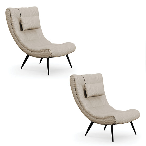 Kit 2 Poltronas Decorativas Sala De Estar Pés Palito Letty Ve