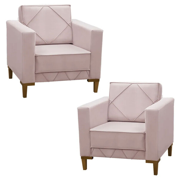 Kit 2 Poltronas Decorativas Sarah Em Madeira Revestimento Vel