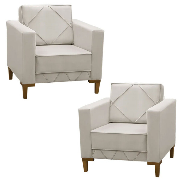 Kit 2 Poltronas Decorativas Sarah Em Madeira Revestimento Vel
