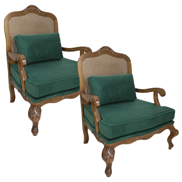 Kit 2 Poltronas Decorativas Vivian Com Telinha Verniz Imbuia