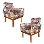 Kit 2 Poltronas Drake Pés Palito Estampa Bebidas Bnn Decor