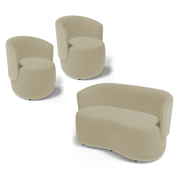 Kit 2 Poltronas E 1 Namoradeira Aisha Orgânica Composê Sintét