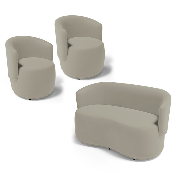 Kit 2 Poltronas E 1 Namoradeira Aisha Orgânica Suede Bege - D