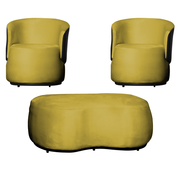 Kit 2 Poltronas E 1 Puff Grande Estilo Orgânico Beatriz Velud