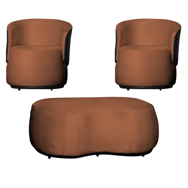 Kit 2 Poltronas E 1 Puff Grande Estilo Orgânico Beatriz Velud