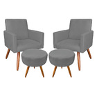 Kit 2 Poltronas E 2 Puffs Banqueta Redonda Nina Suede Pés Pal