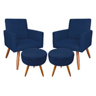 Kit 2 Poltronas E 2 Puffs Banqueta Redonda Nina Suede Pés Pal