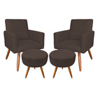 Kit 2 Poltronas E 2 Puffs Banqueta Redonda Nina Suede Pés Pal