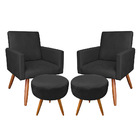 Kit 2 Poltronas E 2 Puffs Banqueta Redonda Nina Suede Preto P
