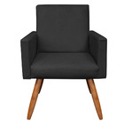 Kit 2 Poltronas E 2 Puffs Banqueta Redonda Nina Suede Preto P