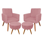 Kit 2 Poltronas E 2 Puffs Banqueta Redonda Nina Suede Rosê Pé