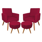 Kit 2 Poltronas E 2 Puffs Banqueta Redonda Nina Veludo Pés Pa