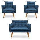 Kit 2 Poltronas E Namoradeira 2 Lugares Olivia Suede Azul Mar