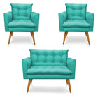 Kit 2 Poltronas E Namoradeira 2 Lugares Olivia Suede Azul Tur