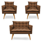 Kit 2 Poltronas E Namoradeira 2 Lugares Olivia Suede Marrom P