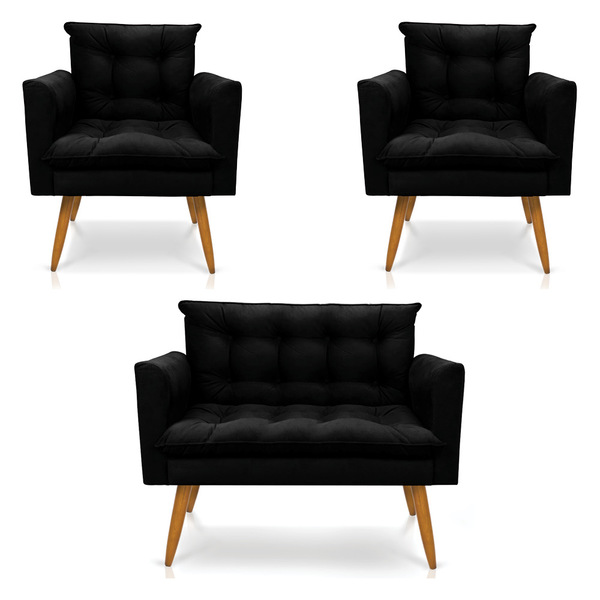 Kit 2 Poltronas E Namoradeira 2 Lugares Olivia Suede Pés Pali