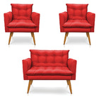Kit 2 Poltronas E Namoradeira 2 Lugares Olivia Suede Vermelho