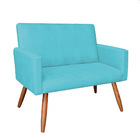 Kit 2 Poltronas E Namoradeira Nina Suede Azul Turquesa Pés Pa