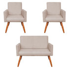 Kit 2 Poltronas E Namoradeira Nina Suede Bege Pés Palito Cast