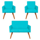 Kit 2 Poltronas E Namoradeira Nina Suede Pés Palito Castanho