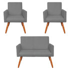 Kit 2 Poltronas E Namoradeira Nina Suede Pés Palito Castanho