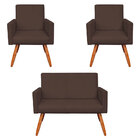 Kit 2 Poltronas E Namoradeira Nina Veludo Pés Palito Castanho