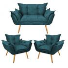 Kit 2 Poltronas E Namoradeira Opala Suede Azul Turquesa