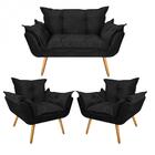 Kit 2 Poltronas E Namoradeira Opala Suede Preto