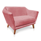 Kit 2 Poltronas E Namoradeira Pérsia Suede Rosê Pés Chanfrado