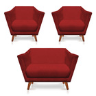 Kit 2 Poltronas E Namoradeira Pérsia Suede Vermelho Pés Chanf