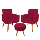 Kit 2 Poltronas E Puff Banqueta Redonda Nina Suede Vermelho P