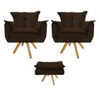 Kit 2 Poltronas E Puff Base Giratória Marrom